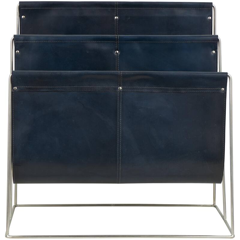 Leather 3 Slot Magazine Holder with Metal Stand - Dark Blue or Brown - Roche River Decor