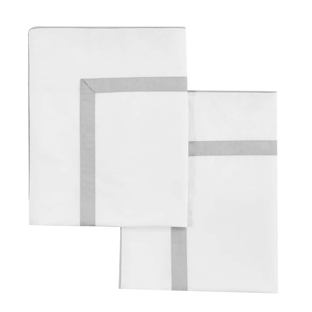 Cotton Percale Hotel Border Piping Grey Duvet Cover Set