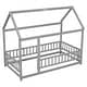preview thumbnail 14 of 13, Floor Wooden Bed with House Roof Frame, Fence Guardrails, Suitable for Kids