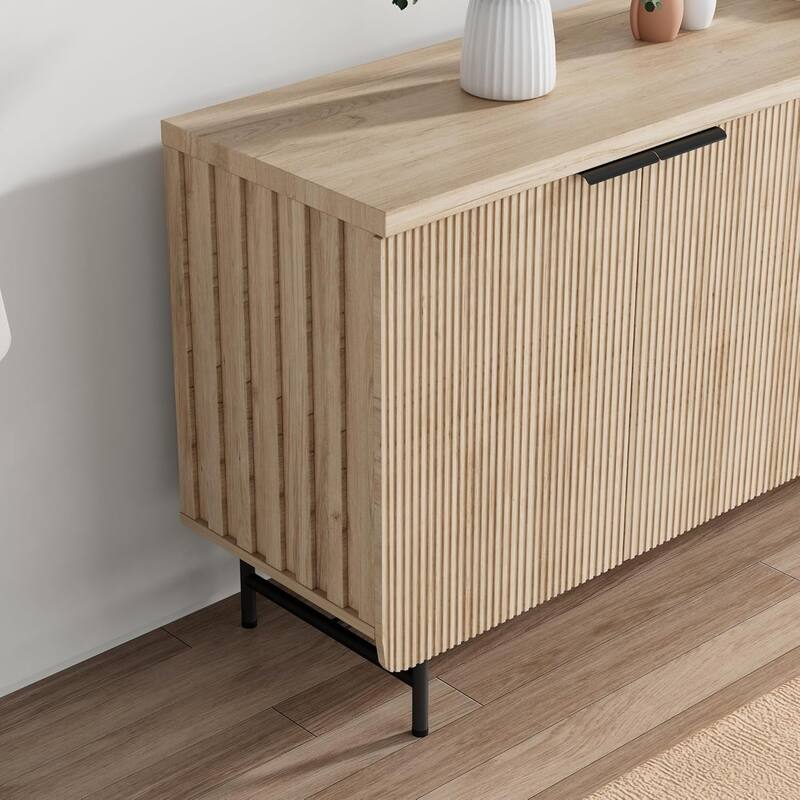68" Mid Century Fluted TV Console Table Sideboard Cabinet with Cabinets Storage - 68inch
