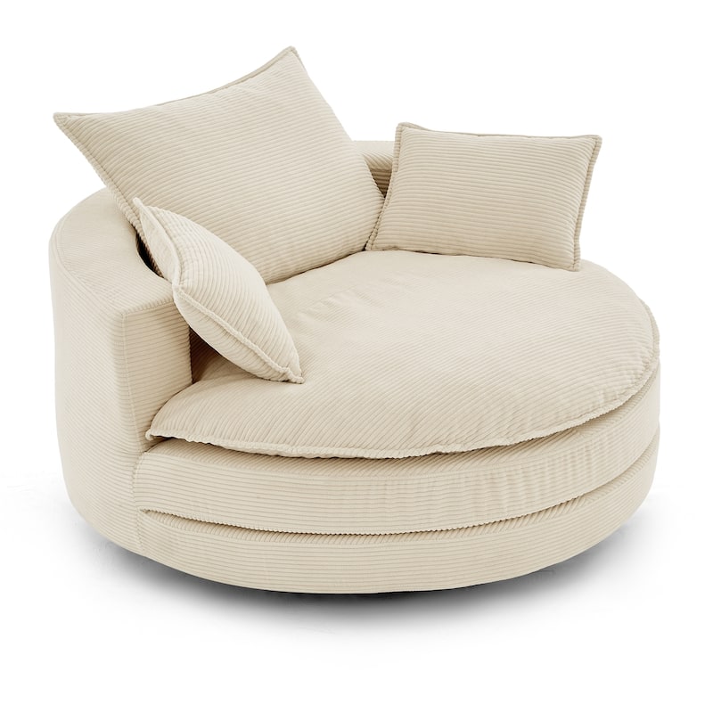 Roomfitters Swivel Barrel Chair with Dual-Layer Cushion and 3 Pillows, Comfy Accent Chair for Home or Office