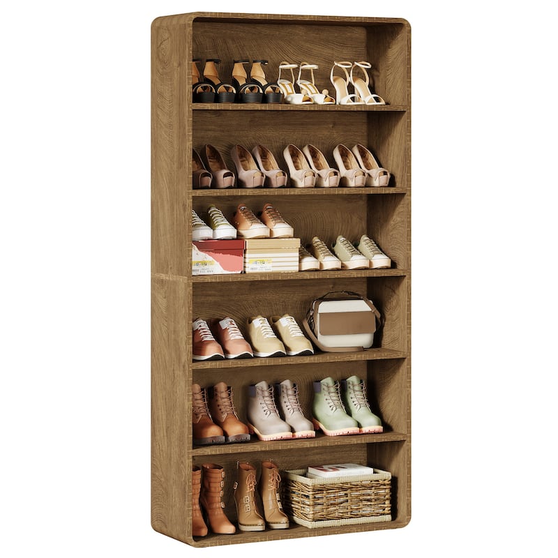 71-Inch Tall Shoe Storage Cabinet, 6-Tier Wooden Shoe Rack Organizer