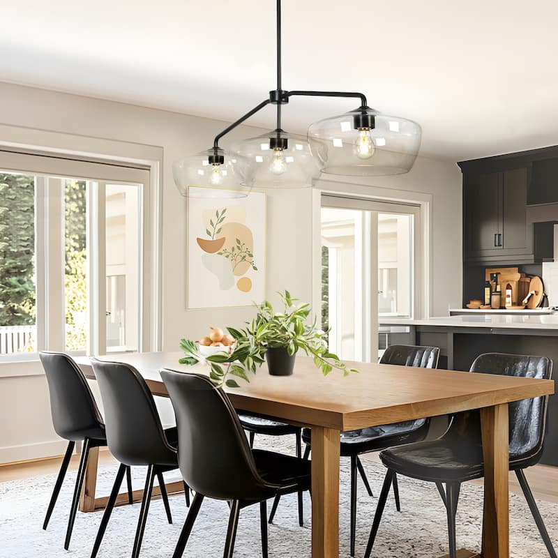 47.2" L Modern 3-Light Black Chandelier with Clear Glass Kitchen Island for Dining Room - 47.2 " L × 11.8 " W × 11.8 " H