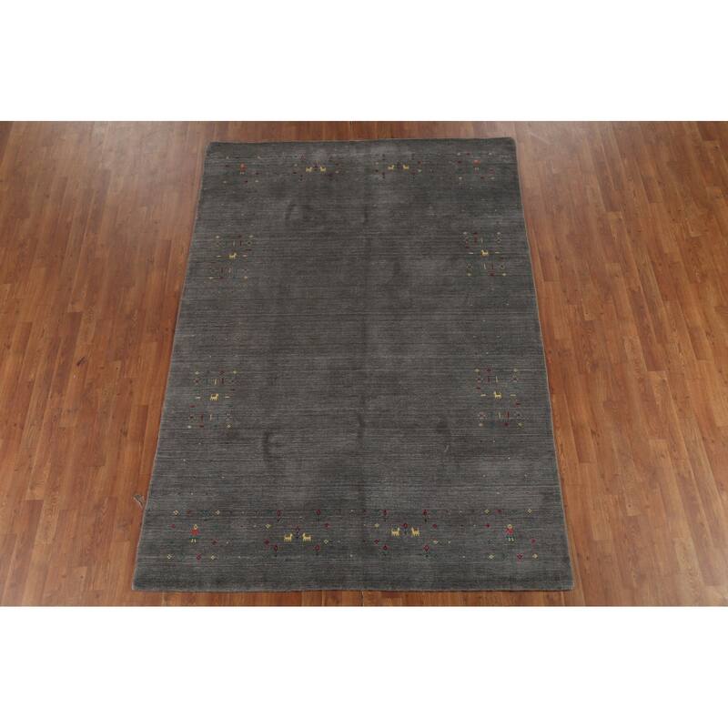 Tribal Gray Gabbeh Oriental Area Rug Hand-Knotted Wool Carpet - 6'1"x 8'6"
