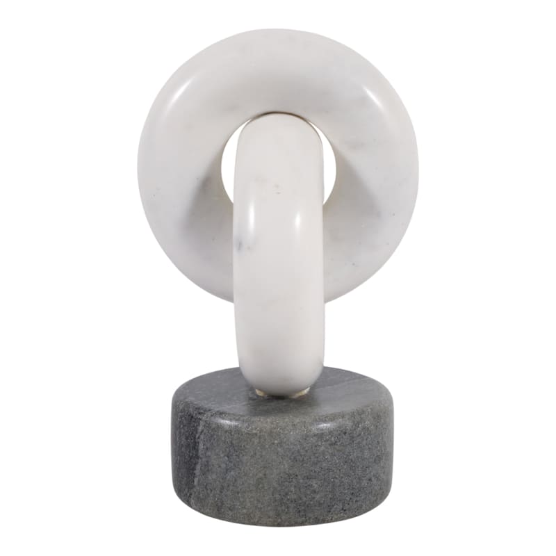Modern Marble Link Figurine - Decorative Statue - 9", White & Gray - 8.75"