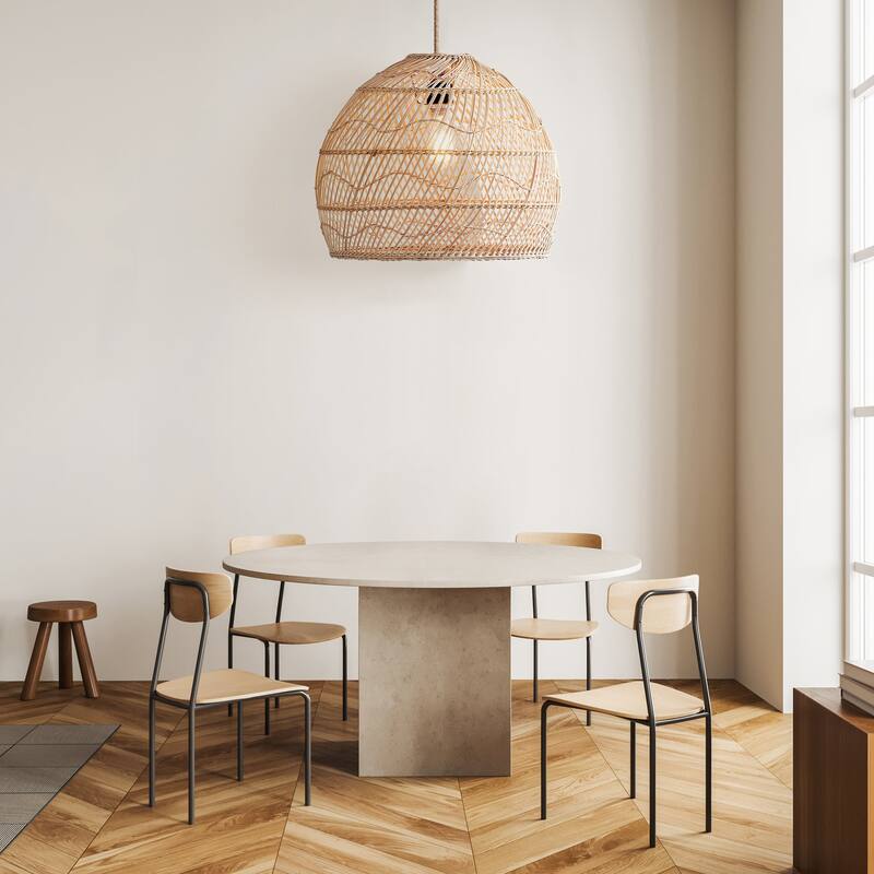 Santana Rattan Pendant Light - Natural Dome 1-Light Handwoven Light Fixture For Modern, Contemporary, Farmhouse Room Decor