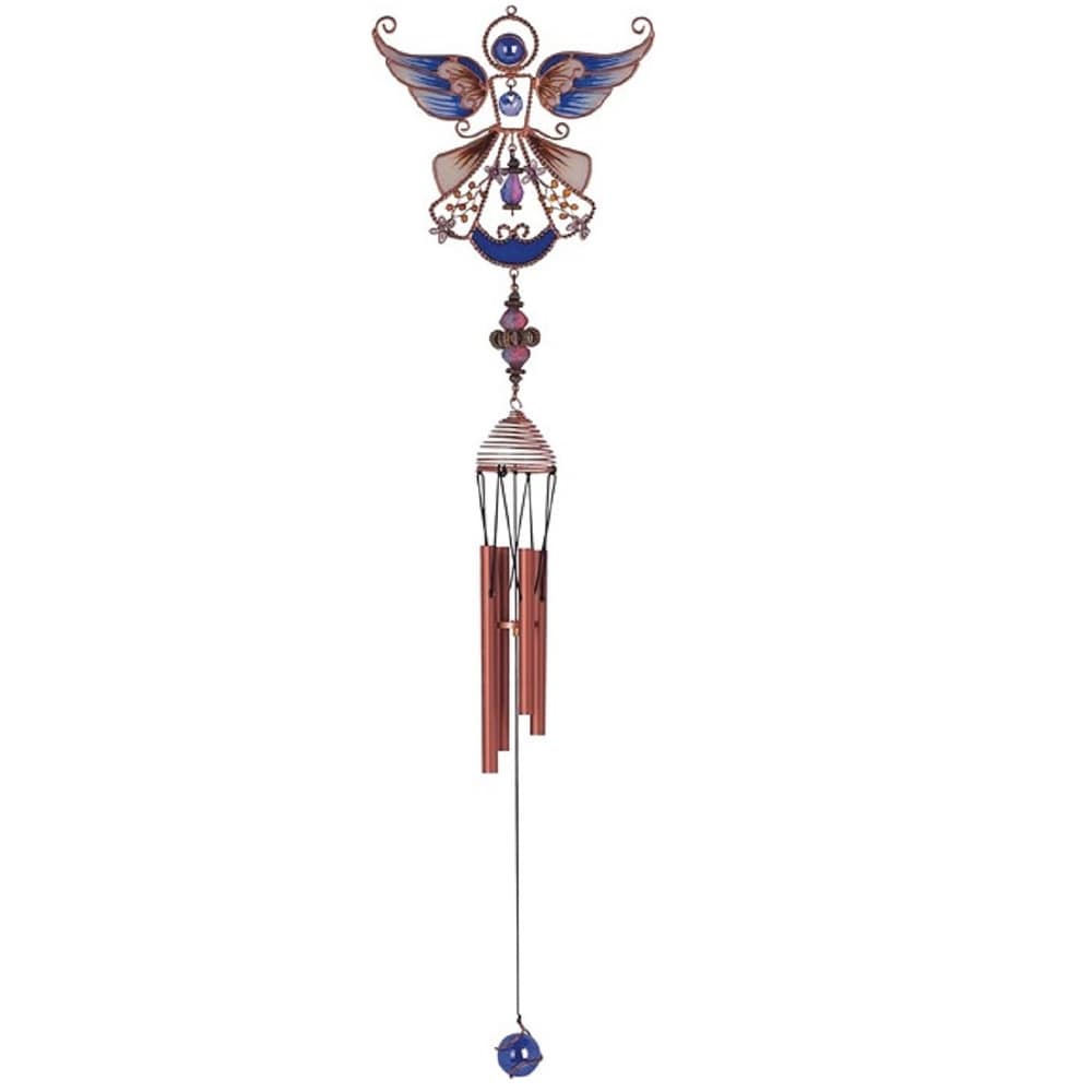 Lbk Furniture Copper And Gem 23" Angel In Blue Wind Chime For Indoor And Outdoor Hanging Decoration Garden Patio Porch