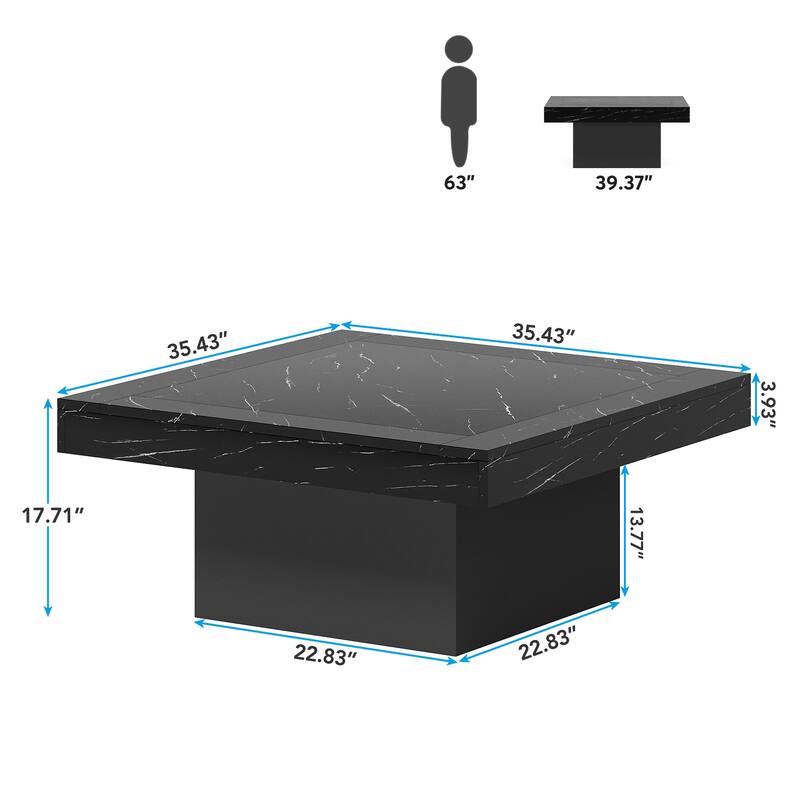 Engineered Wood Square Coffee Table LED Center Table for Living Room