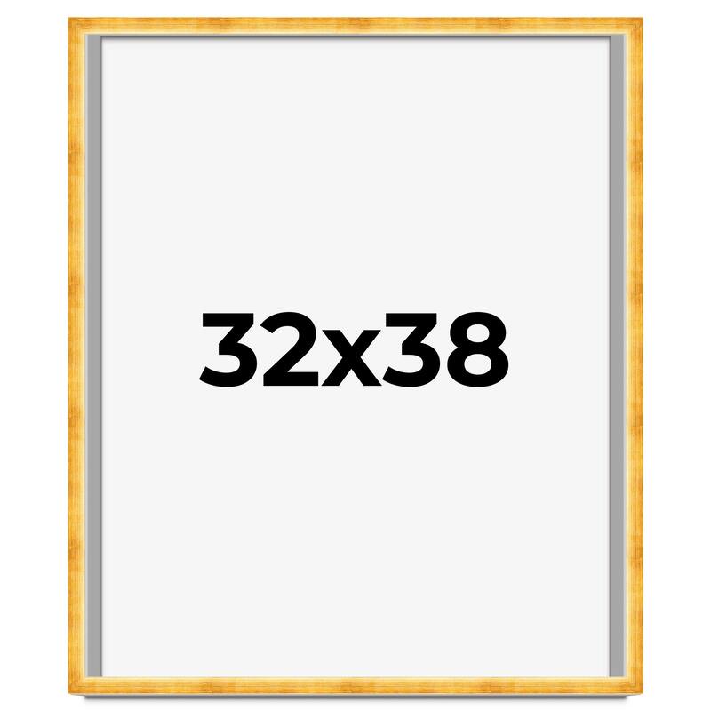 32x38 Shadow Box Frame Gold | 1.625 Inches Deep Real Wood Traditional