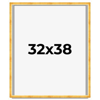 32x38 Shadow Box Frame Gold | 1.625 Inches Deep Real Wood Traditional