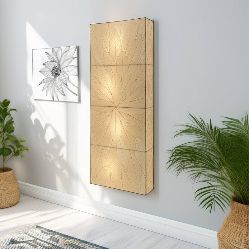 Eangee Handmade Sunburst Panel Wall Lamp, Cocoa Leaves Shade, 22 x 6 x 58 in. - 22 x 58 x 6 in - Multi