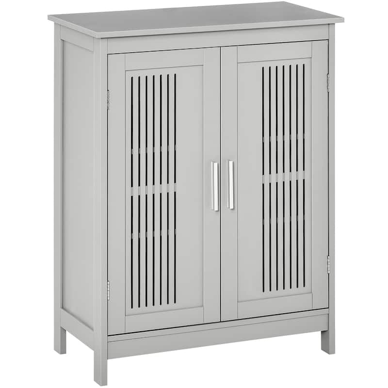 kleankin Modern Bathroom Floor Cabinet, Free Standing Linen Cabinet, Storage Cupboard with 3 Tier Shelves, Grey