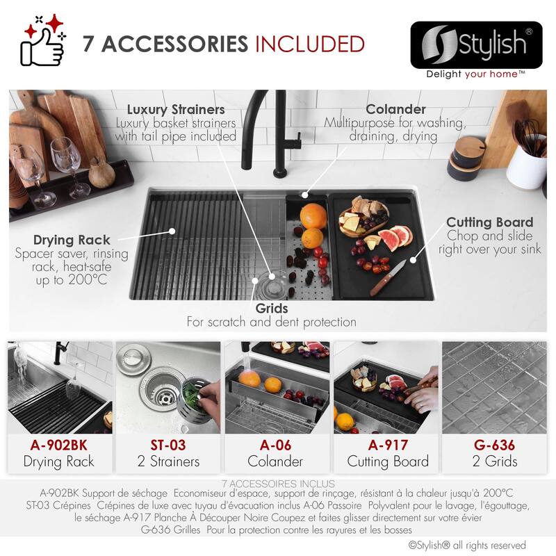 Stylish Versa36 Undermount 36" Double-Bowl Workstation Kitchen Sink - 36"x19"x10"