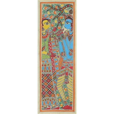 Novica Handmade Celestial Lovers Madhubani Painting