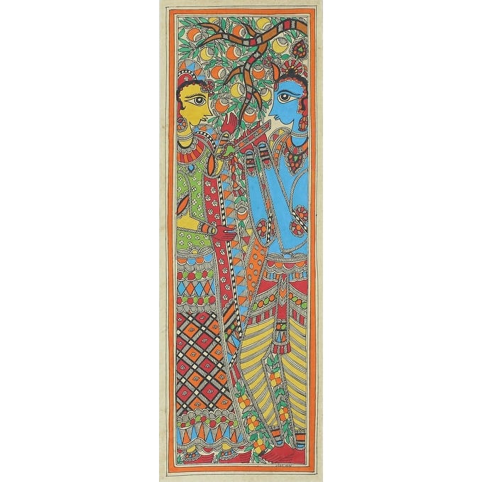 Novica Handmade Celestial Lovers Madhubani Painting