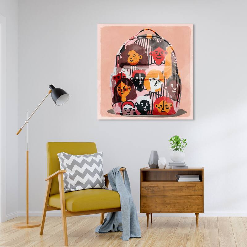 Wynwood Studio Canvas Education and Office Community Backpack Pink and Modern & Contemporary Wall Art Canvas Print - 30 x 30