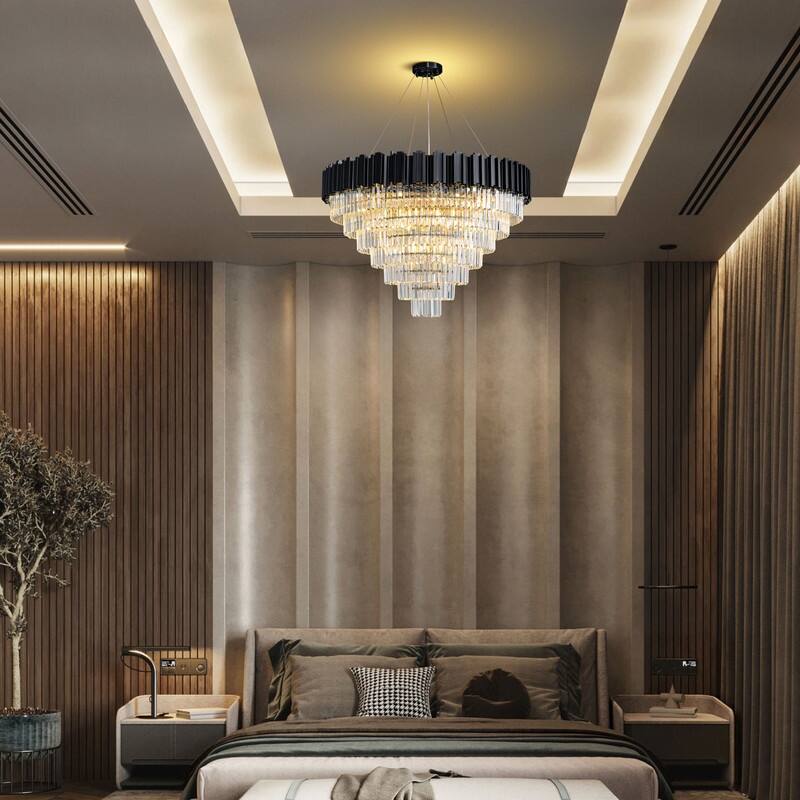KAYLA Large Crystal Chandelier - 35.4"Modern 6-Tier 17-Light Chrome Ceiling Light, Luxury K9 Crystal