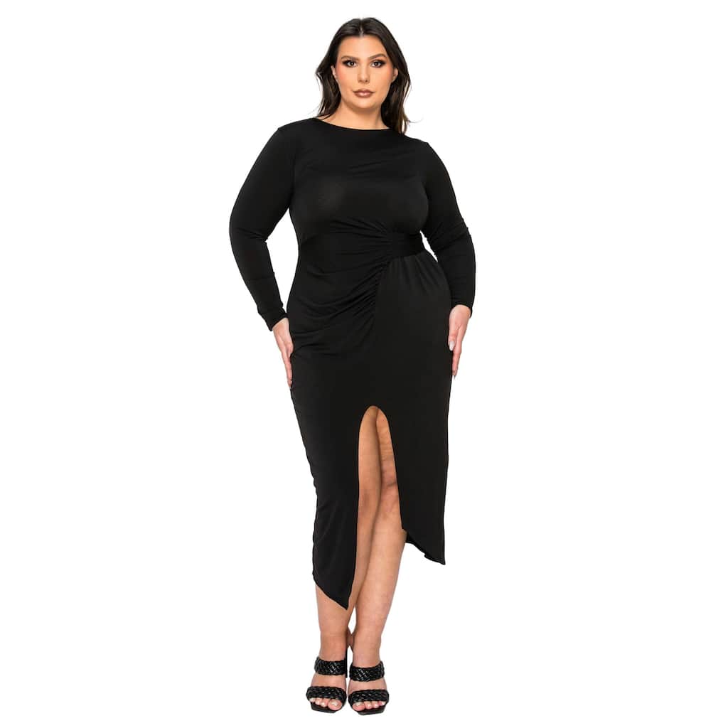 L I V D Plus Size Estelle Ruched Bodycon Midi Dress