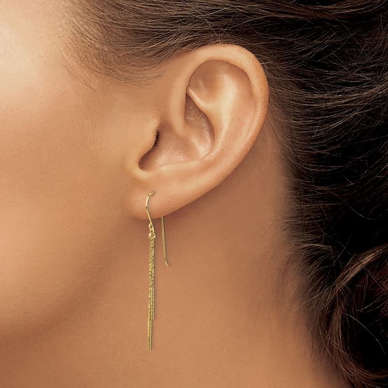 Curata 14k Yellow Gold Diamond Cut Tassel With Bars Shepherd Hook Earrings 50.5x3mm