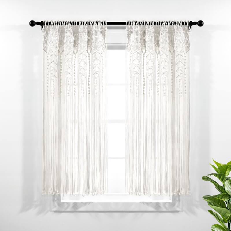 Lush Decor Boho Macrame Textured Cotton Window Curtain/Room Divider/Doorway/Wall Decor - White - 63 Inches
