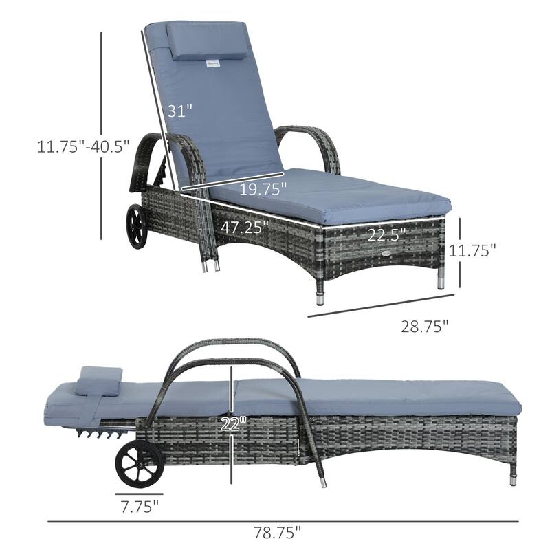 Outsunny Patio Wicker Cushioned Single Lounge Chair