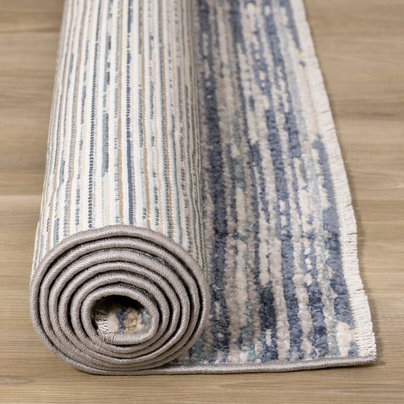 Cali Collection - Blue/White Distressed Texture Banded Rug