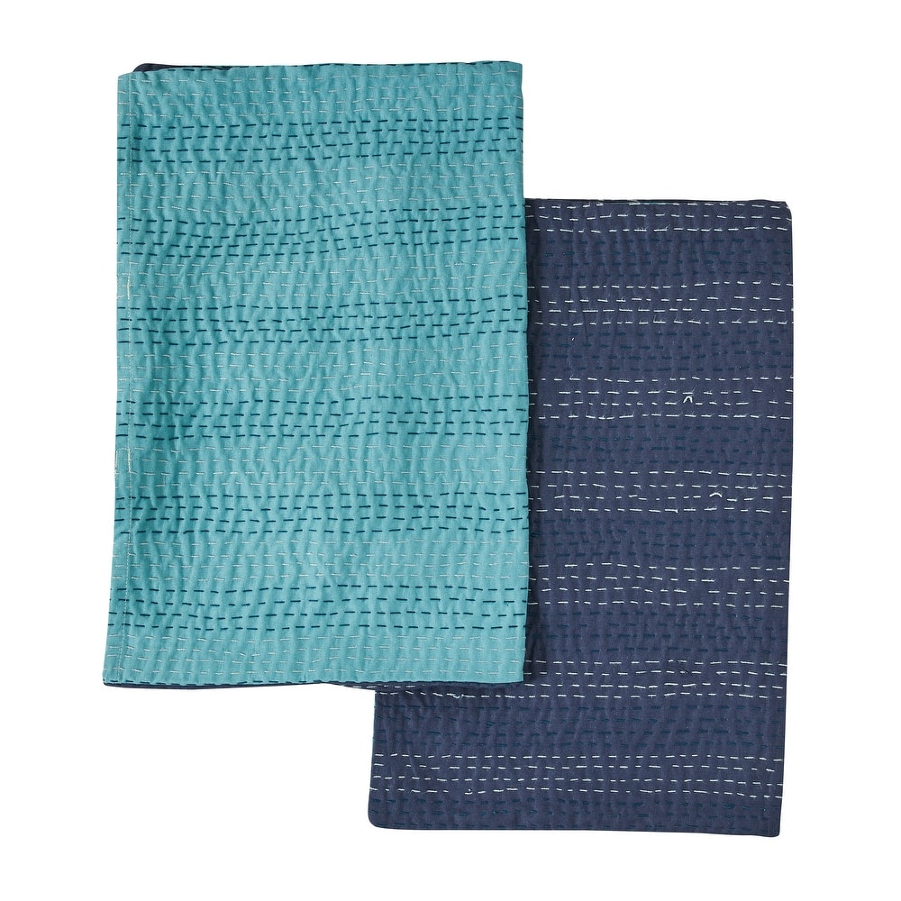 Melange Hand Stitched Kantha Collection Solid Reversible Coverlet or Shams