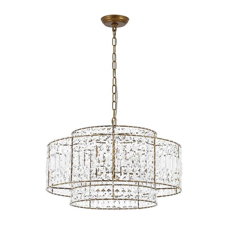 Glam Vintage Luxe Round Tiered Drum Crystal Accented Chandelier - 23.6 in