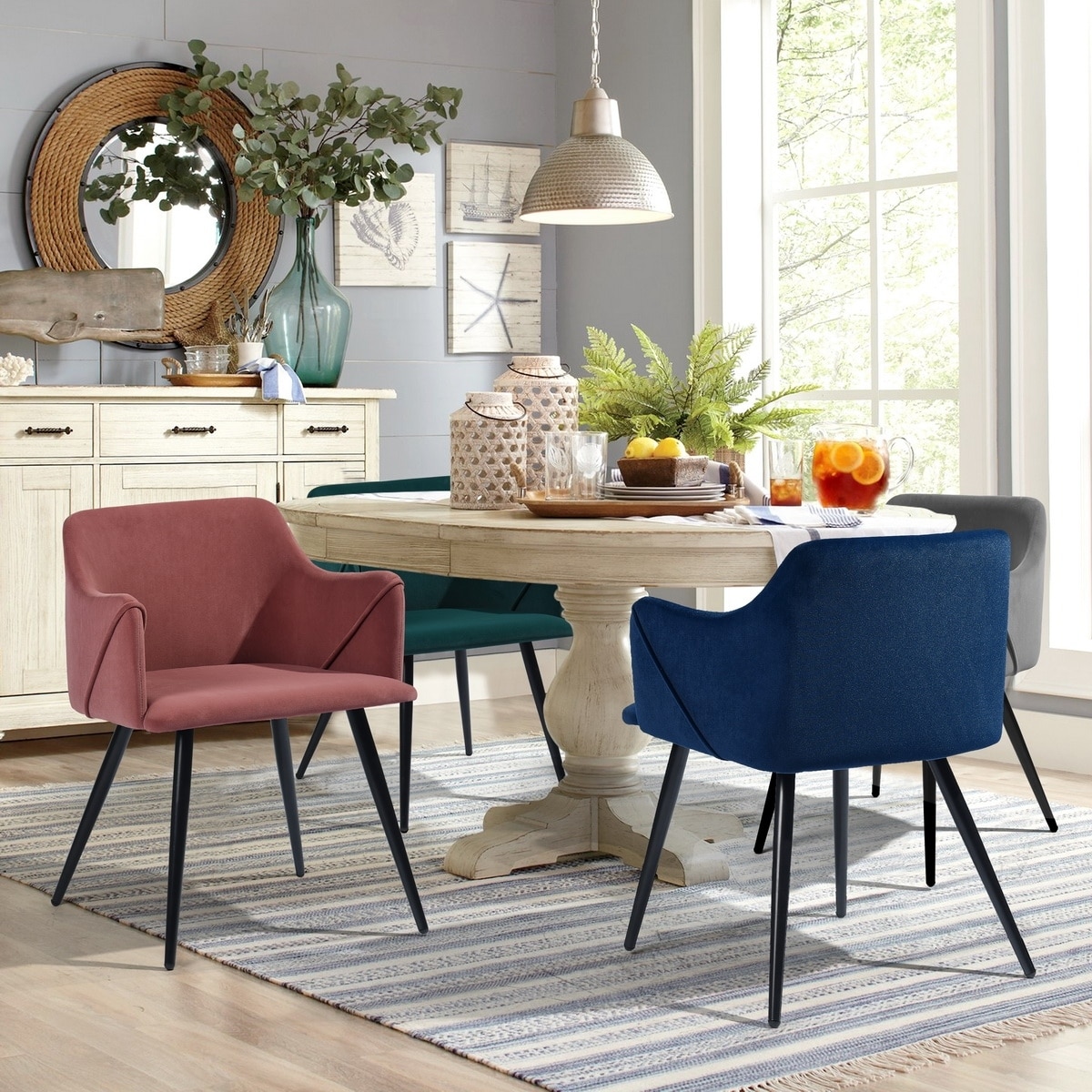 Rose Velvet Upholstered Dining Chair Set of 2 Accent Chairs with