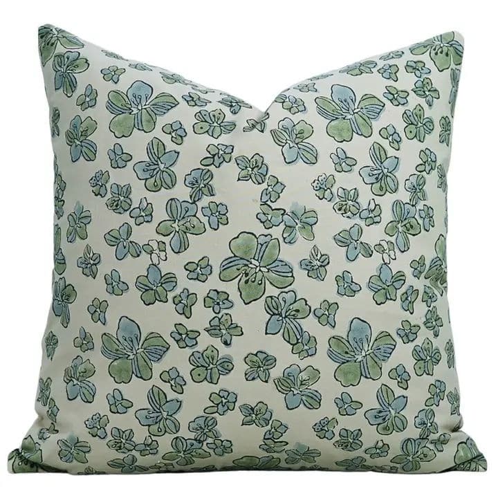 Fabdivine Minimalist Satin Floral Block Print Pillow Cover Living Room Gift, Jhilmil