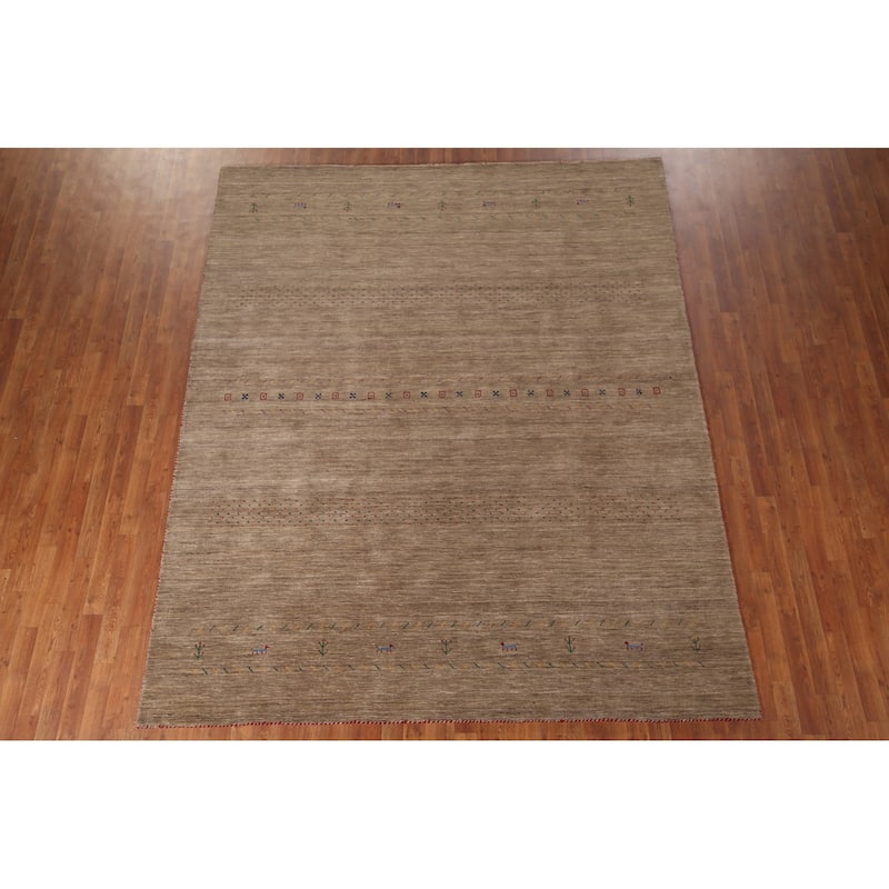 Brown Tribal Gabbeh Area Rug Handmade Wool Carpet - 8'0"x 9'8"