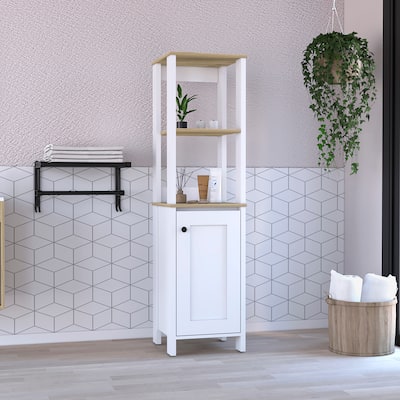 TUHOME St. Clair Linen Cabinet with 2 Interior Shelves, 2 Open Shelves, and Single Door