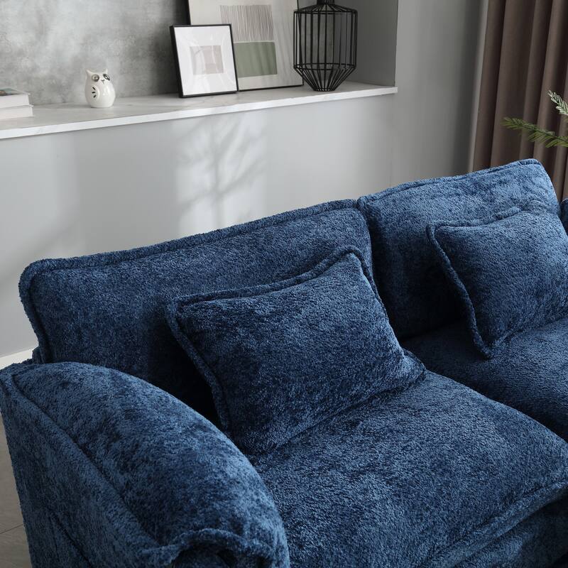 Chenille Fabric Double Sofa with High-Density Sponge Filling, Removable Armrests, and Side Storage Bags