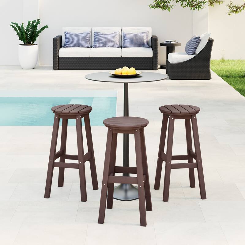 Laguna Hdpe All Weather Outdoor Patio 29" Round Bar Stool (Set Of 3) - Dark Brown