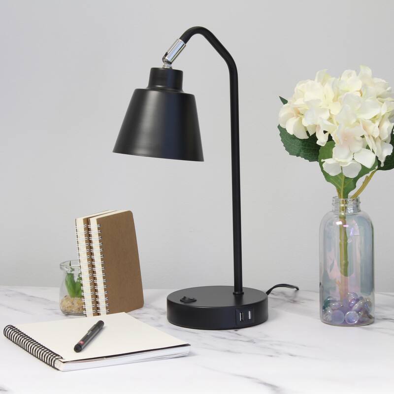 Adjustable Desk Task Lamp With Dual USB Ports - 16" - Black