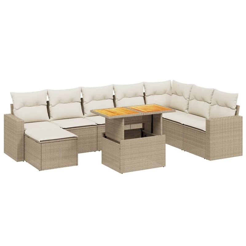 vidaXL Patio Sofa Set with Cushions Outdoor Furniture 9 Piece Poly Rattan - 21.7 x 39.4 x 28.7