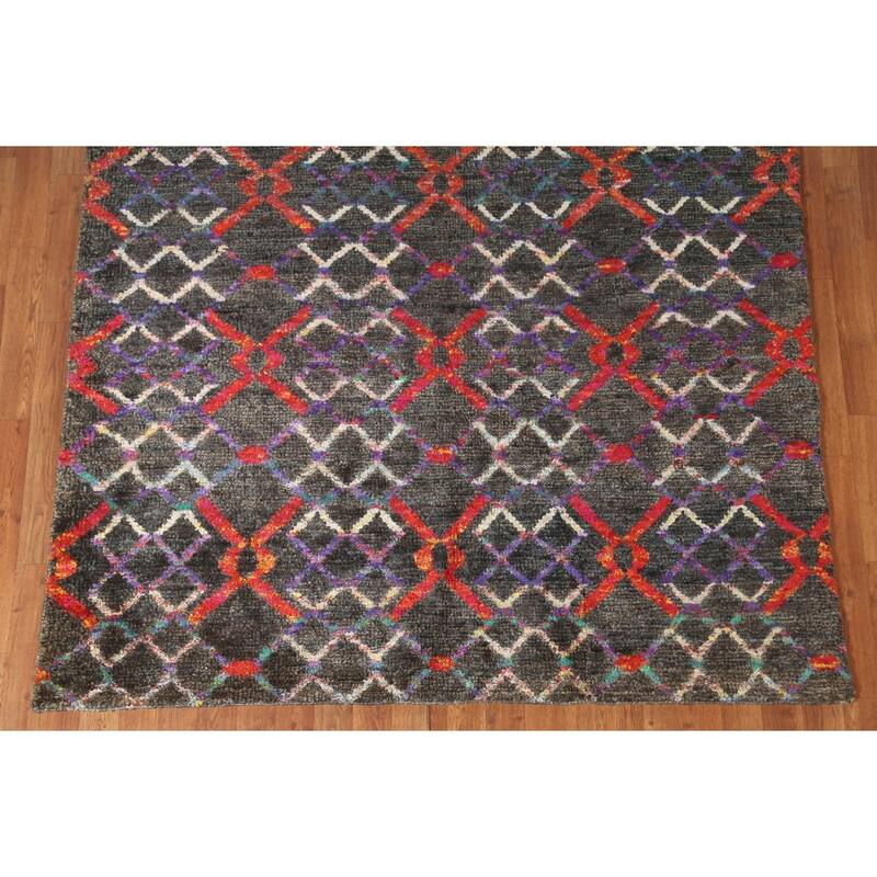 Trellis Abstract Persian Area Rug Hand-Knotted Wool Carpet - 5'8" x 8'6"