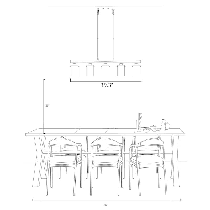 Virell Modern 5-Light 39" W Linear Island Chandelier with Clear Glass Shade - Black&Gold - 39.3"Wx3.9"Dx10"H