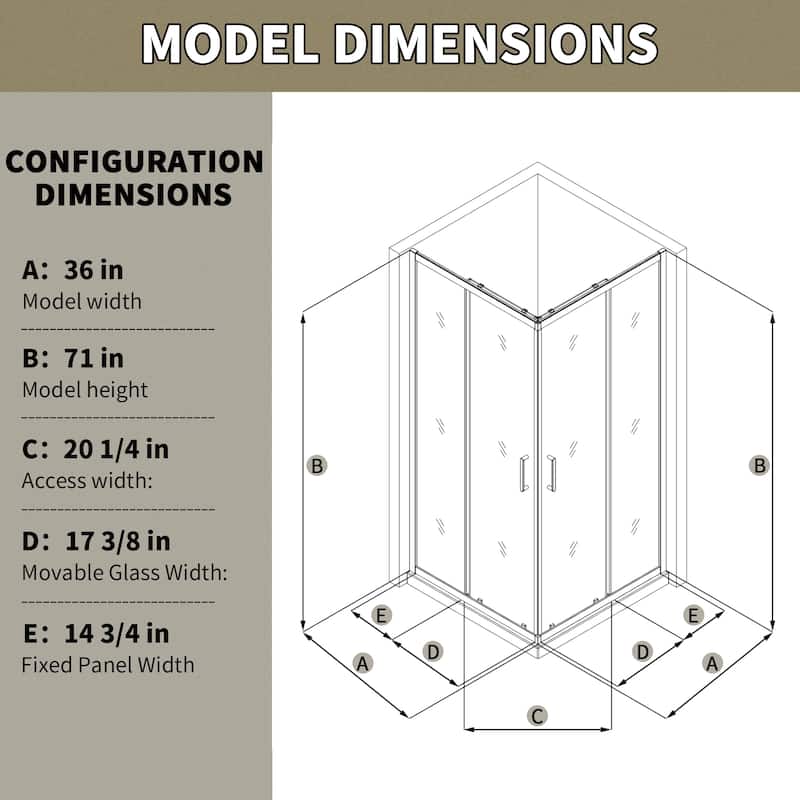 Modland 36x71''H Corner Double Sliding Shower Door with 6mm Tempered Glass for Space-Saving Sliding Design, Black/Gold