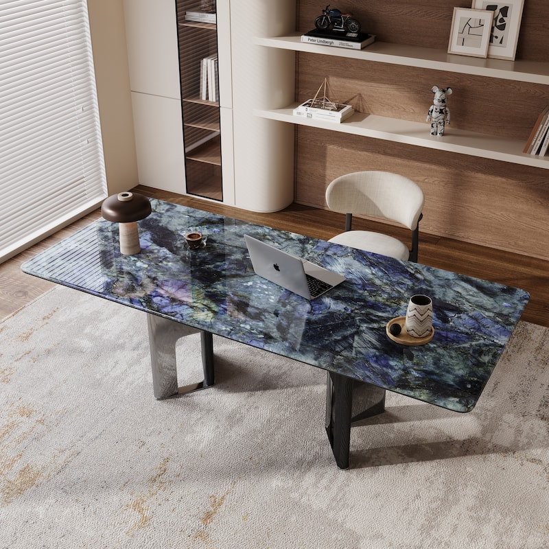 79” Modern Desk – Faux Marble Top & Solid Wood Legs For Office/study