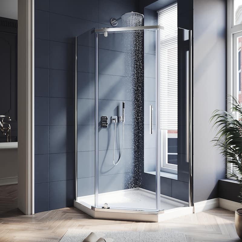 Elegant Neo-angle Frameless Sliding Shower Enclosure 36.5" W x 36.5" D x 72" H with 1/4" Clear Tempered Glass Door