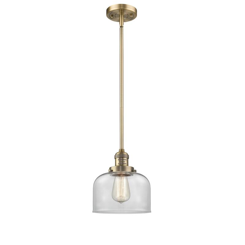 Innovations Lighting Franklin Restoration Bell - 1 Light 8" Stem Hung Mini Pendant - Clear/Brushed Brass