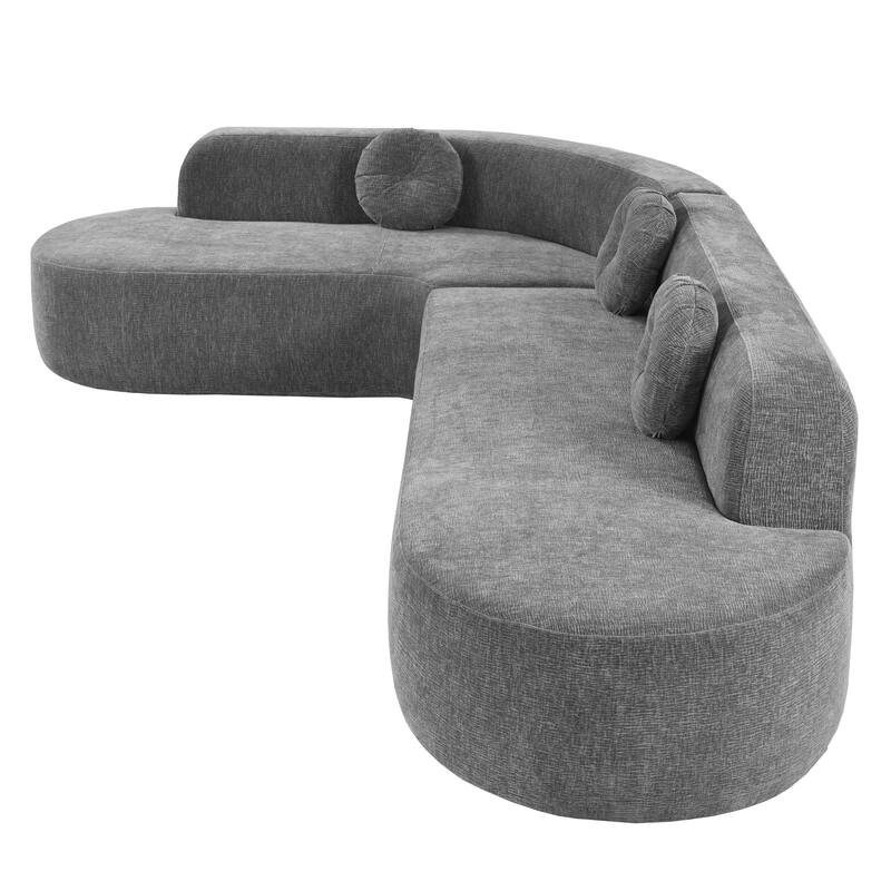 122" L-Shaped Sectional Sofa, Upholstered Couch with 3 Round Pillows, Oversized Modern Couch for Living Room