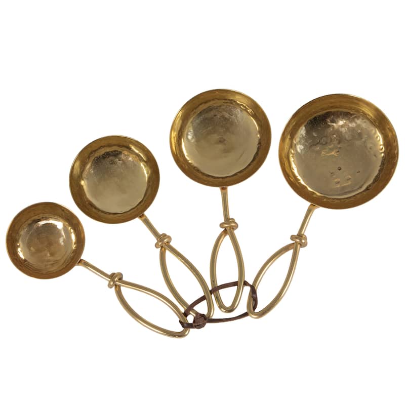 Hammered Stainless Steel Scoops with Leather Tie (Set of 4 Sizes)