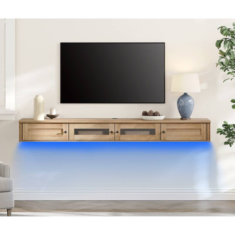 Floating TV Stand with Charging Station for TVs up to 80 Inch - Oak