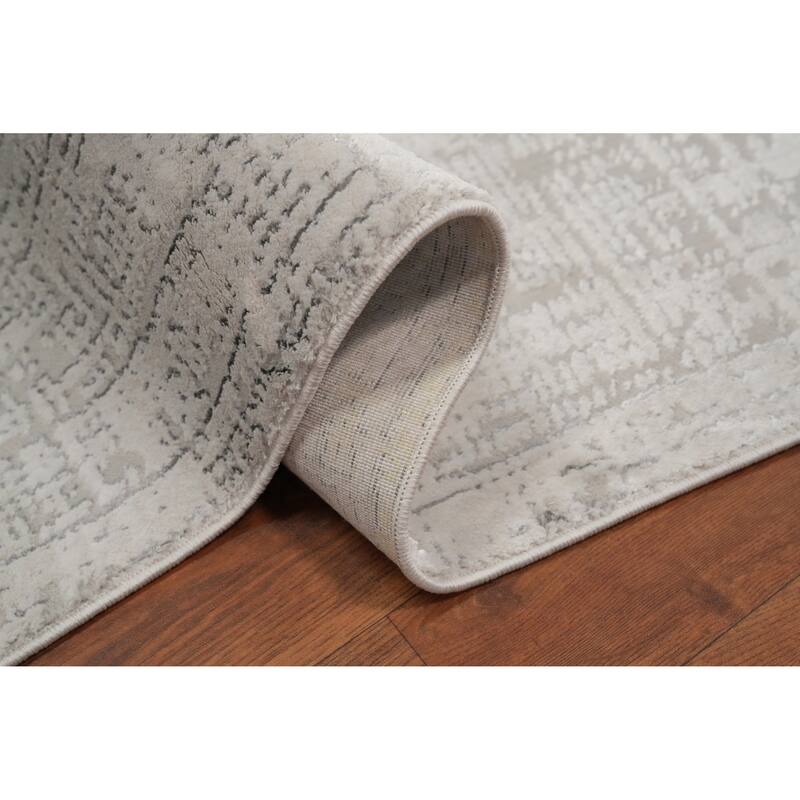 Machine Made Oriental Polyester Carpet Modern Beige & Ivories Distressed Area Rug - 7' 5'' X 5' 2''