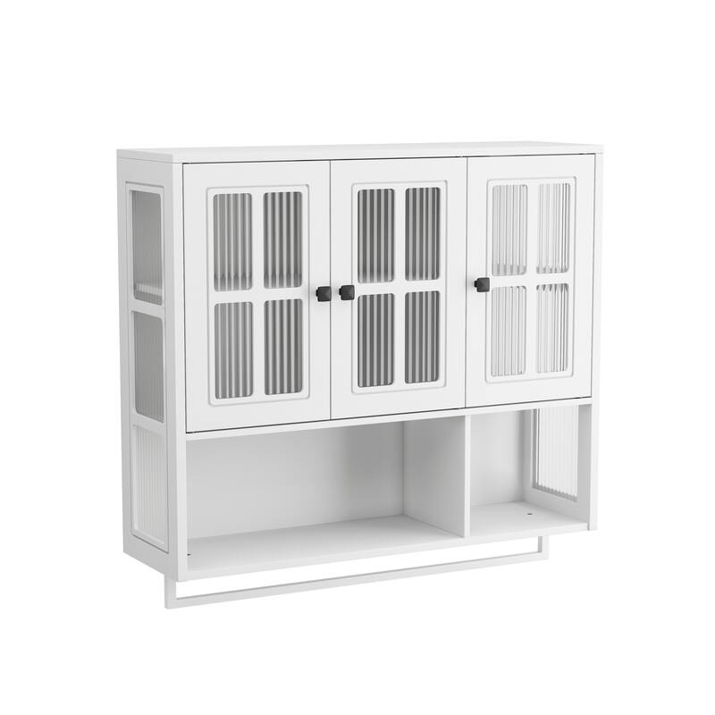 Modern 2 Door/3 Doors Wall Cabinet with 2-tier Enclosed Storage, 1 Open Shelf, and Towel Rack