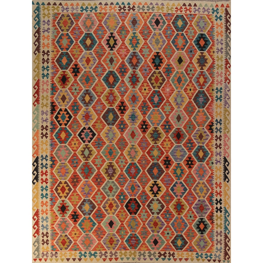 Multi-Color Kilim Oriental Area Rug Hand-Woven Wool Carpet - 8'9"x 11'4"