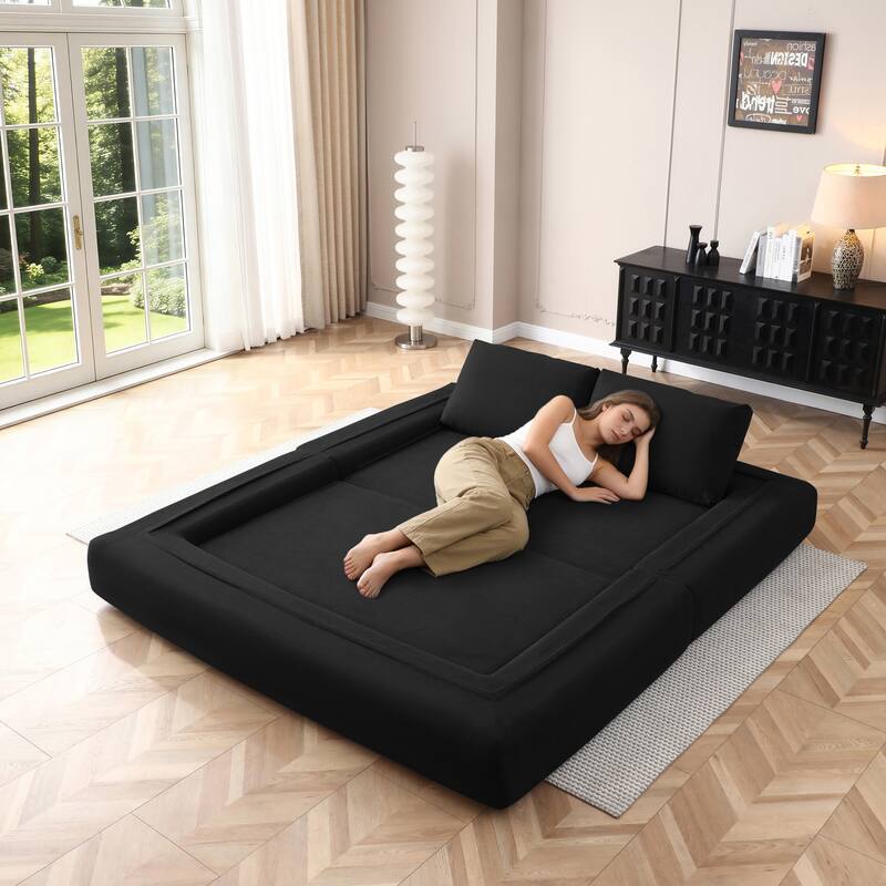 Multi-Functional Folding Sofa Bed Convertible Floor Sofa Couch Black Lounge Sofa Sleeper Sofa Couch with Pillows