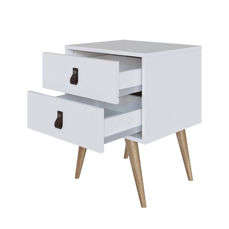 Manhattan Comfort Amber Nightstand with Faux Leather Handles in Blue and Nature